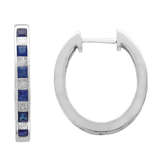 Earrings GB Ceylon Sapphire And Natural Earth Mined Diamonds 440 Carats Hoop Earrings White Gold 14K Earrings GB Ceylon Sapphire And Natural Earth Mined Diamonds 440 Carats Hoop Earrings White Gold 14K