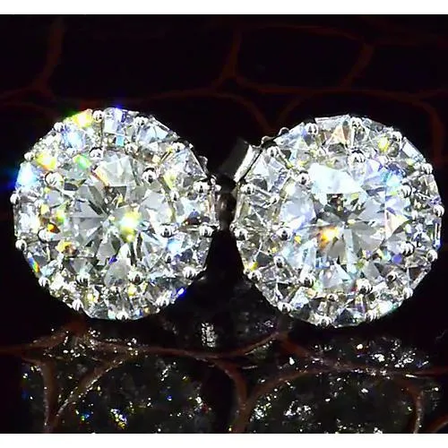 Earrings GB Halo Style Round Real Natural Earth Mined Diamond Stud Earring 350 Carats White Gold 14K Earrings GB Halo Style Round Real Natural Earth Mined Diamond Stud Earring 350 Carats White Gold 14K