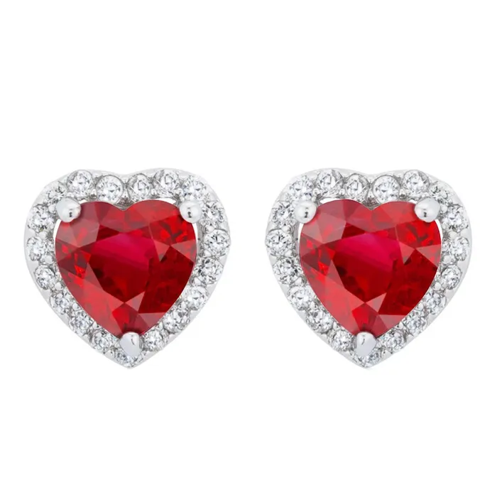 Earrings GB Heart Ruby With Round Natural Earth Mined Diamonds 6 Carats Studs Earrings White Gold Earrings GB Heart Ruby With Round Natural Earth Mined Diamonds 6 Carats Studs Earrings White Gold
