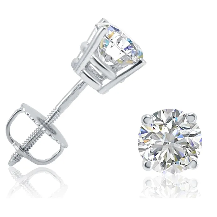 Earrings GB Round Sparkling Natural Earth Mined Diamond Studs Earrings 350 Carats White Gold 14K