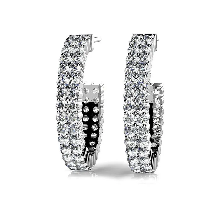 Earrings GB Two Row 10 Ct Round Brilliant Cut Real Natural Earth Mined Diamonds Hoop Earrings White Gold Earrings GB Two Row 10 Ct Round Brilliant Cut Real Natural Earth Mined Diamonds Hoop Earrings White Gold