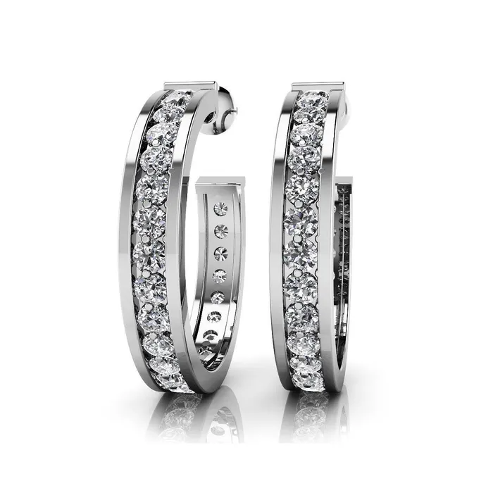 Earrings GB Women Hoop Earrings Brilliant Cut 4 Carats Real Natural Earth Mined Diamonds Gold 14K White