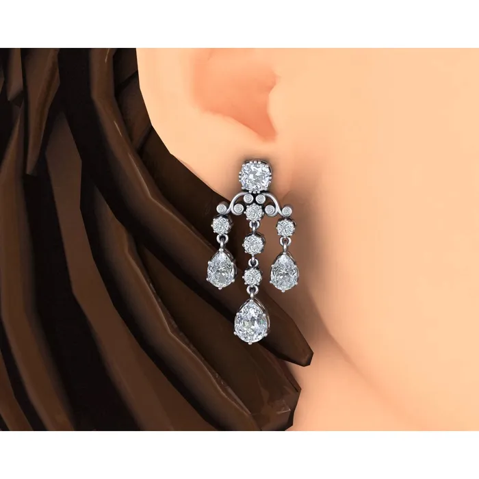 Earrings HarryChadEntcom Bridal Chandelier Earrings Pear Cushion Old Cut Earth Mined Diamonds 650 Carats