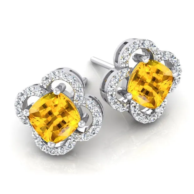 Earrings HarryChadEntcom Clover Leaf Style Yellow Sapphire and Natural Earth Mined Diamond Earrings 775 Carats Earrings HarryChadEntcom Clover Leaf Style Yellow Sapphire and Natural Earth Mined Diamond Earrings 775 Carats