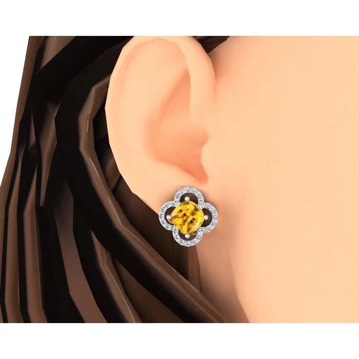 Earrings HarryChadEntcom Clover Leaf Style Yellow Sapphire and Natural Earth Mined Diamond Earrings 775 Carats Earrings HarryChadEntcom Clover Leaf Style Yellow Sapphire and Natural Earth Mined Diamond Earrings 775 Carats