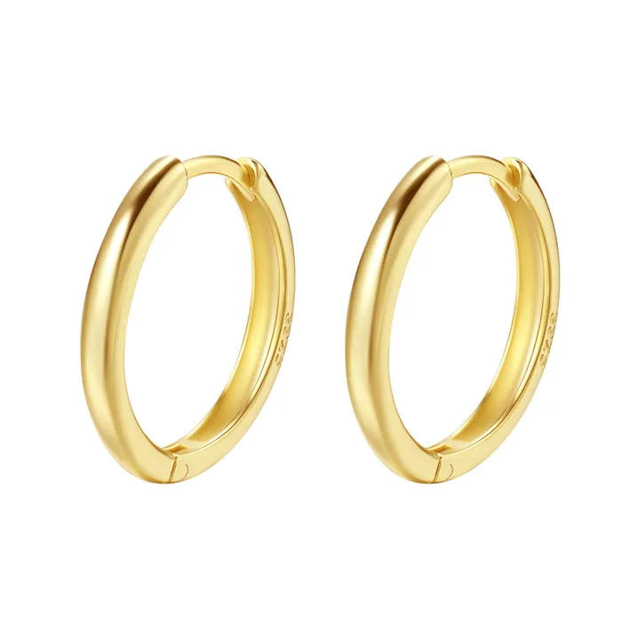 Earrings Hey Happiness Mid Plain Hoop Earrings Sterling Silver Gold