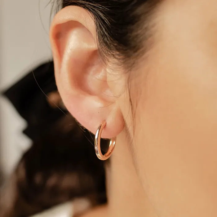 Earrings Hey Happiness Mid Plain Hoop Earrings Sterling Silver Gold