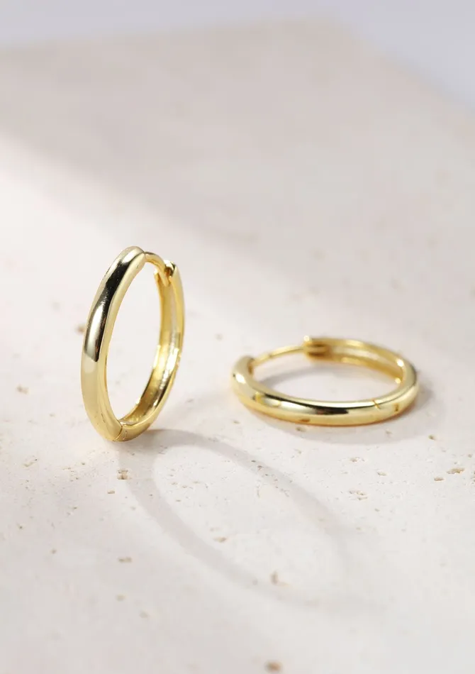 Earrings Hey Happiness Mid Plain Hoop Earrings Sterling Silver Gold