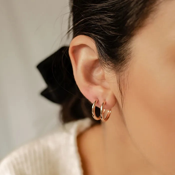 Earrings Hey Happiness Mid Plain Hoop Earrings Sterling Silver Gold