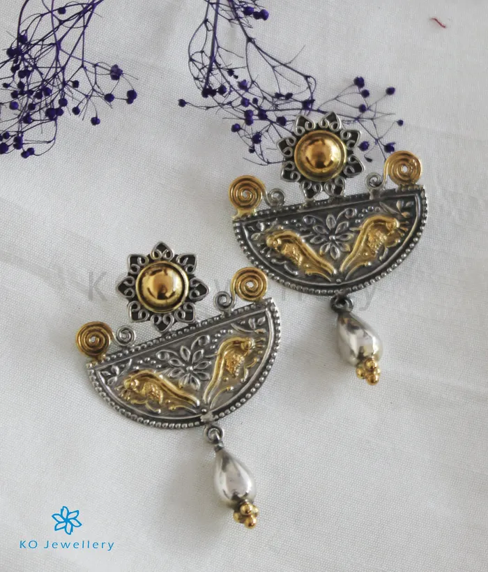 Earrings Jaipur The Kundalin Silver Peacock Earrings TwoTone
