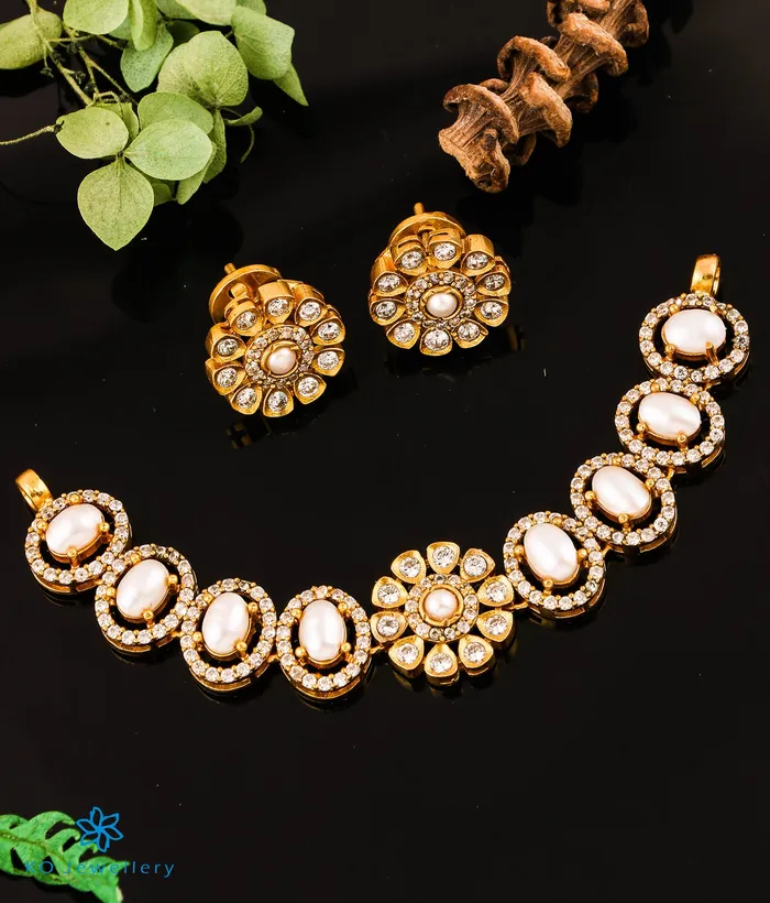 Earrings Silversmith The Victorian Silver Choker Necklace Earrings Pearl