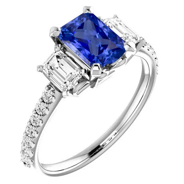 Emerald Natural Earth Mined Diamond Radiant Blue Sapphire Ring 3 Carats White Gold 14K HarryChadEntcom Rings Emerald Natural Earth Mined Diamond Radiant Blue Sapphire Ring 3 Carats White Gold 14K HarryChadEntcom Rings