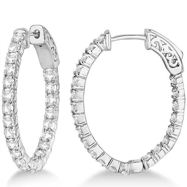 GB Earrings 14K White Gold 440 Ct Round Brilliant Cut Natural Earth Mined Diamonds Hoop Earrings New