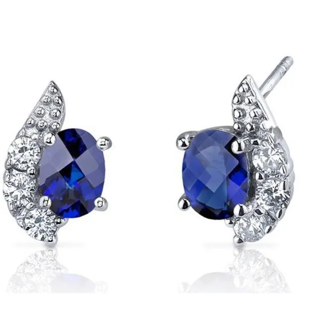 GB Earrings 290 Ct Sri Lanka Sapphire Natural Earth Mined Diamond Stud Earrings White Gold 14K
