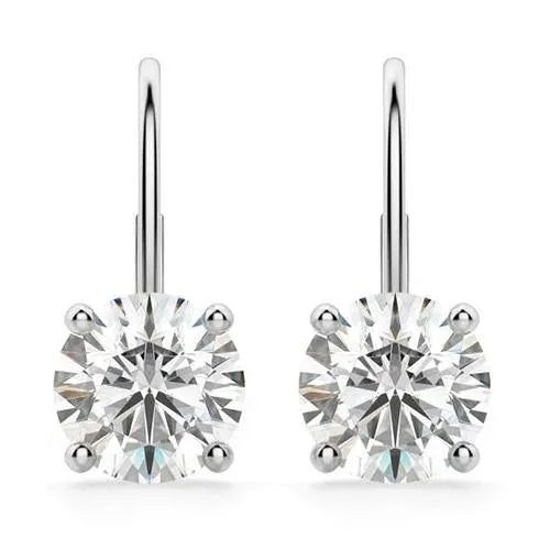 GB Earrings 2 Carats Round Solitaire Natural Earth Mined Diamond Leverback Earring White Gold 14K GB Earrings 2 Carats Round Solitaire Natural Earth Mined Diamond Leverback Earring White Gold 14K
