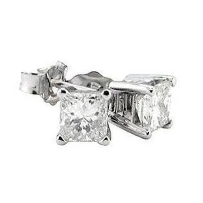 GB Earrings Princess Natural Earth Mined Diamonds 4 Carat Stud Earrings Pair New E VVS1