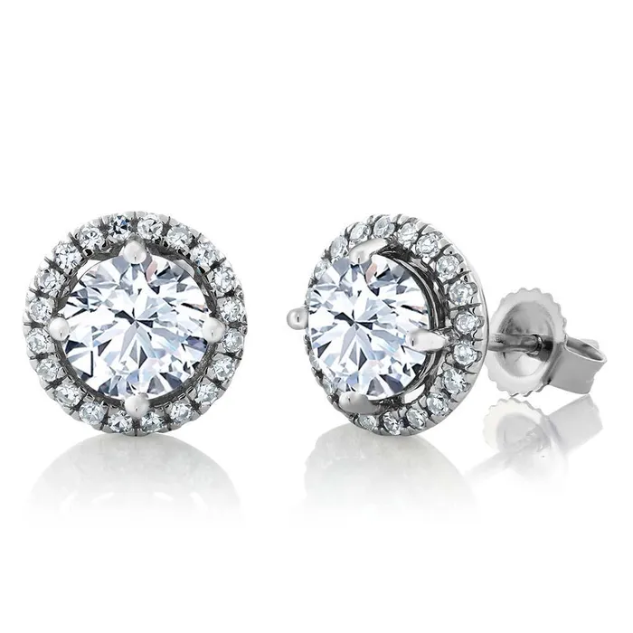 GB Earrings Round Shaped Halo Natural Earth Mined Diamond Stud Earrings 190 Carats White Gold 14K GB Earrings Round Shaped Halo Natural Earth Mined Diamond Stud Earrings 190 Carats White Gold 14K
