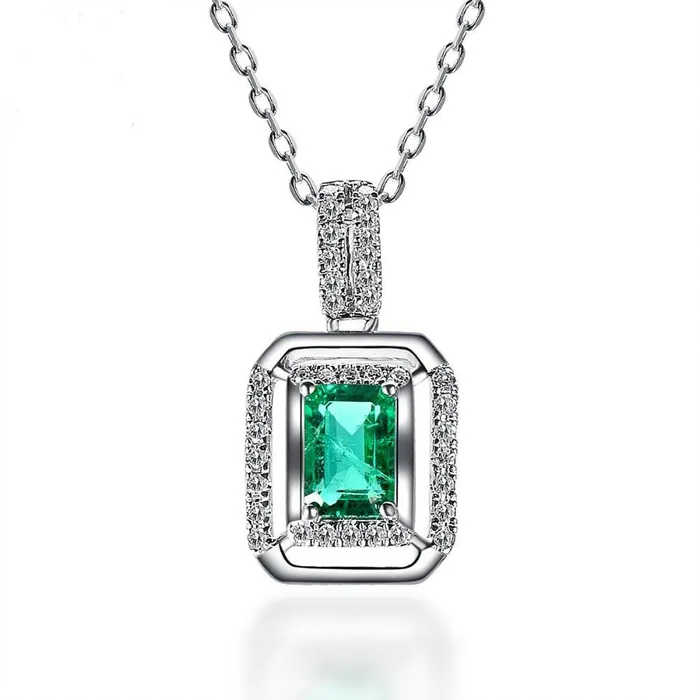 GB Necklaces Green Emerald Natural Earth Mined Diamond Pendant With Chain 675 Carats White Gold 14K GB Necklaces Green Emerald Natural Earth Mined Diamond Pendant With Chain 675 Carats White Gold 14K
