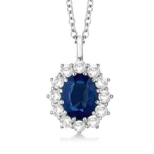 GB Necklaces Oval Blue Sapphire With Natural Earth Mined Diamonds Pendant Necklace 270 Ct White Gold GB Necklaces Oval Blue Sapphire With Natural Earth Mined Diamonds Pendant Necklace 270 Ct White Gold