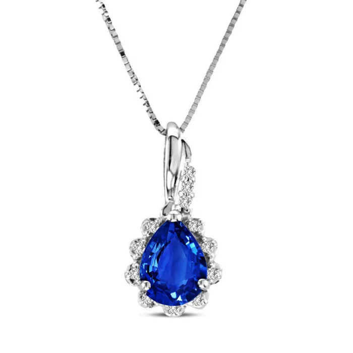GB Necklaces Pendant Necklace Ceylon Blue Sapphire Natural Earth Mined Diamonds 210 Ct White Gold 14K GB Necklaces Pendant Necklace Ceylon Blue Sapphire Natural Earth Mined Diamonds 210 Ct White Gold 14K