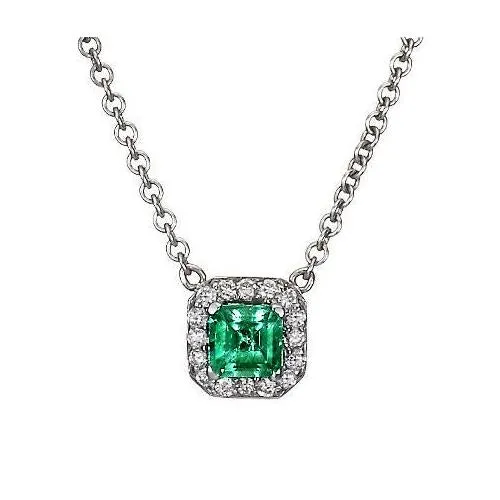 GB Necklaces Pendant Necklace White Gold 14K 9 Ct Green Emerald With Natural Earth Mined Diamonds GB Necklaces Pendant Necklace White Gold 14K 9 Ct Green Emerald With Natural Earth Mined Diamonds