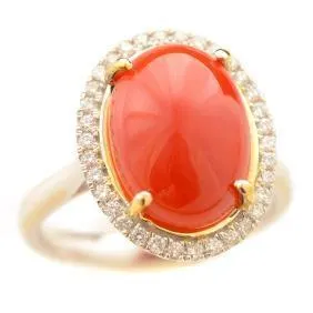 GB Rings 1250 Carats Red Coral With Natural Earth Mined Diamonds Wedding Ring Gold Yellow 14K GB Rings 1250 Carats Red Coral With Natural Earth Mined Diamonds Wedding Ring Gold Yellow 14K