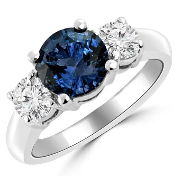 GB Rings 3 Stone Ceylon Blue Sapphire Natural Earth Mined Diamond Ring 450 Carats White Gold 14K GB Rings 3 Stone Ceylon Blue Sapphire Natural Earth Mined Diamond Ring 450 Carats White Gold 14K