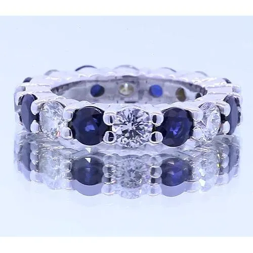 GB Rings 480 Carats Round Eternity Band Jewelry Blue Sapphire White Gold 14K GB Rings 480 Carats Round Eternity Band Jewelry Blue Sapphire White Gold 14K