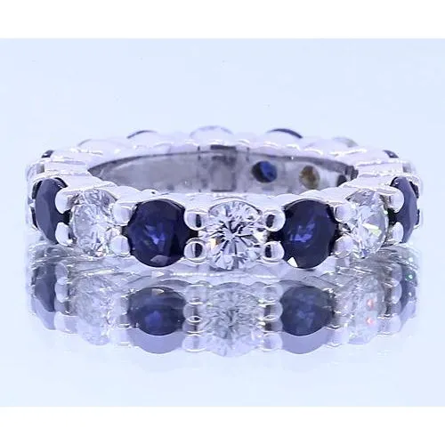 GB Rings 480 Carats Round Eternity Band Jewelry Blue Sapphire White Gold 14K GB Rings 480 Carats Round Eternity Band Jewelry Blue Sapphire White Gold 14K