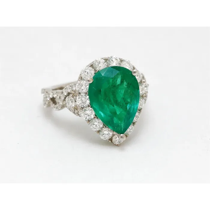 GB Rings 9 Carats Pear Cut Green Emerald Natural Earth Mined Diamond Engagement Ring White Gold 14K GB Rings 9 Carats Pear Cut Green Emerald Natural Earth Mined Diamond Engagement Ring White Gold 14K