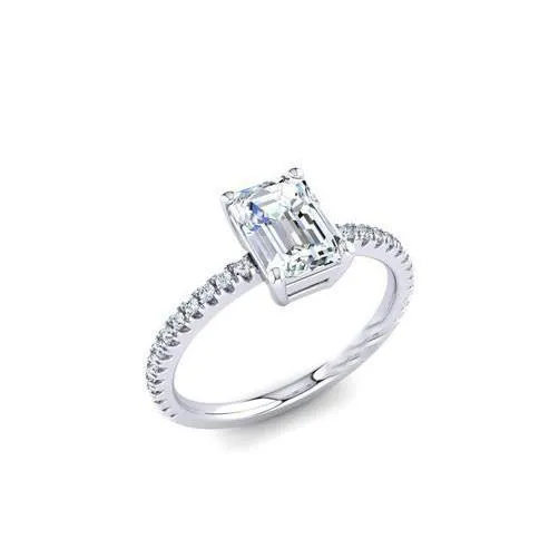 GB Rings Emerald Round 250 Carats Natural Earth Mined Diamond Engagement Ring White Gold 14K