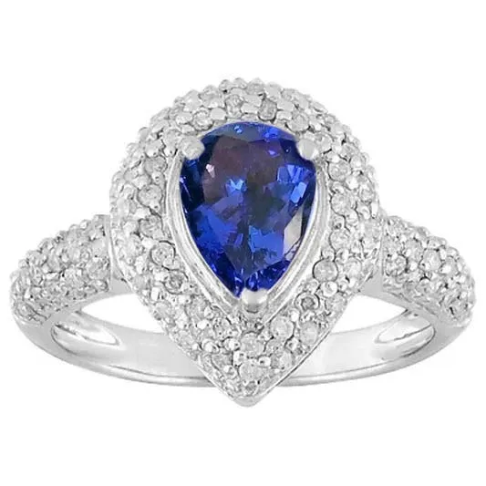 GB Rings Pear Tanzanite Halo Pave Natural Earth Mined Diamonds 440 Carat Fancy Ring WG 14K Jewelry GB Rings Pear Tanzanite Halo Pave Natural Earth Mined Diamonds 440 Carat Fancy Ring WG 14K Jewelry