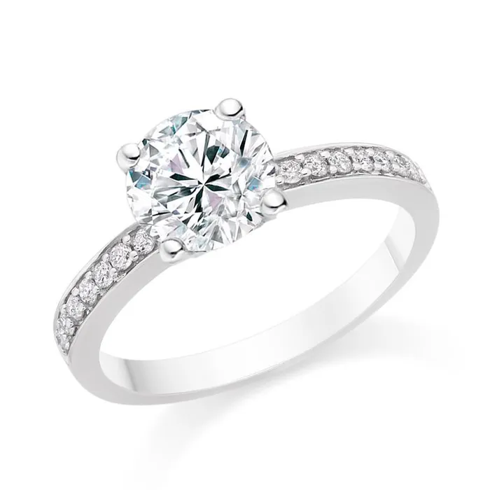 GB Rings Round Cut Solitaire With Accent Natural Earth Mined Diamonds Wedding Ring 14K White Gold GB Rings Round Cut Solitaire With Accent Natural Earth Mined Diamonds Wedding Ring 14K White Gold