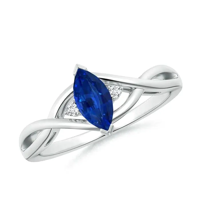 GB Rings Sapphire Marquise Cut Engagement Ring With Natural Earth Mined Diamonds GB Rings Sapphire Marquise Cut Engagement Ring With Natural Earth Mined Diamonds