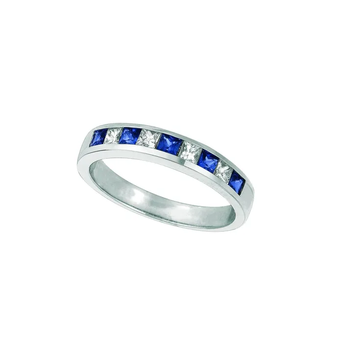 GB Rings Sapphire Natural Earth Mined Diamond Princess Eternity Band 1 Carat White Gold GB Rings Sapphire Natural Earth Mined Diamond Princess Eternity Band 1 Carat White Gold