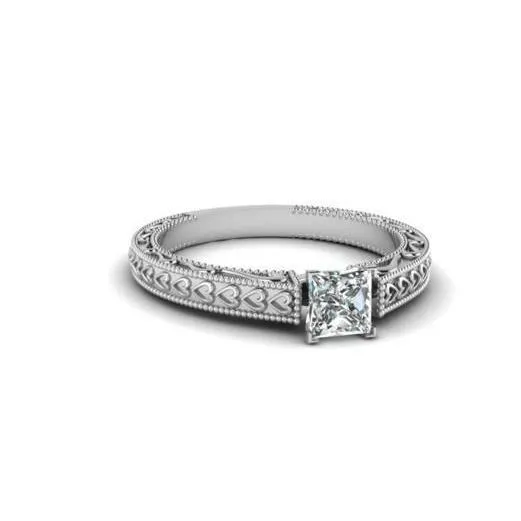 GB Rings Solitaire Princess 1 Carat Natural Earth Mined Diamond Antique Look Ring White Gold 14K GB Rings Solitaire Princess 1 Carat Natural Earth Mined Diamond Antique Look Ring White Gold 14K