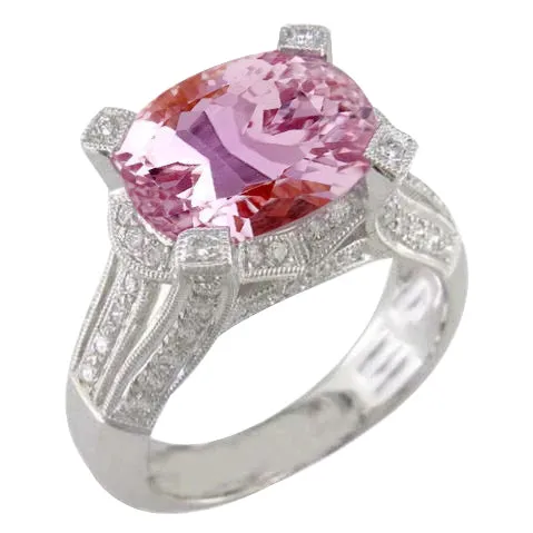 GB Rings White Gold 14K 21 Ct Pink Kunzite With Natural Earth Mined Diamonds Wedding Ring New GB Rings White Gold 14K 21 Ct Pink Kunzite With Natural Earth Mined Diamonds Wedding Ring New