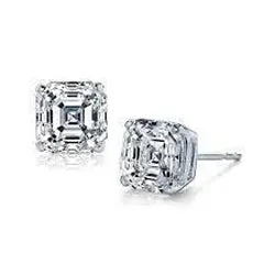 GB Sparkling Asscher Cut Natural Earth Mined Diamond Stud Earrings 150 Carat White Gold 14K Earrings