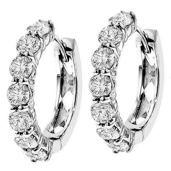 GB White Gold 320 Ct Round Cut Sparkling Natural Earth Mined Diamonds Women Hoop Earrings Earrings