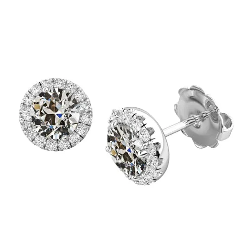 Genuine Diamond Halo Round Old Mine Cut Stud Earrings 350 Carats White Gold HarryChadEntcom Earrings Genuine Diamond Halo Round Old Mine Cut Stud Earrings 350 Carats White Gold HarryChadEntcom Earrings