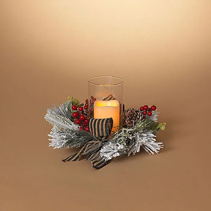 Gerson Company 14 Holiday Pine Berry Candle Ring with Glass Candle Holder Gerson Company Rings Gerson Company 14 Holiday Pine Berry Candle Ring with Glass Candle Holder Gerson Company Rings