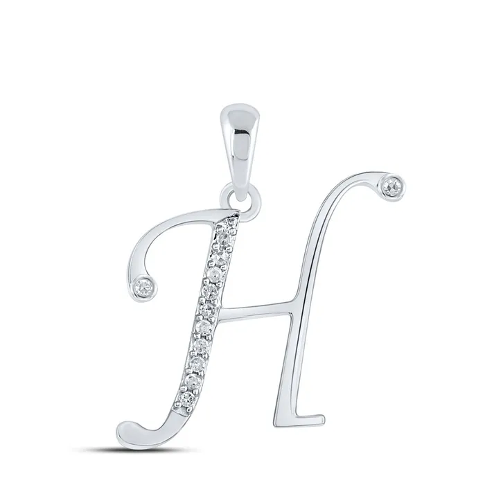 GND 10Kt White Gold Womens Round Diamond H Initial Letter Pendant 112 Cttw GND Necklaces GND 10Kt White Gold Womens Round Diamond H Initial Letter Pendant 112 Cttw GND Necklaces