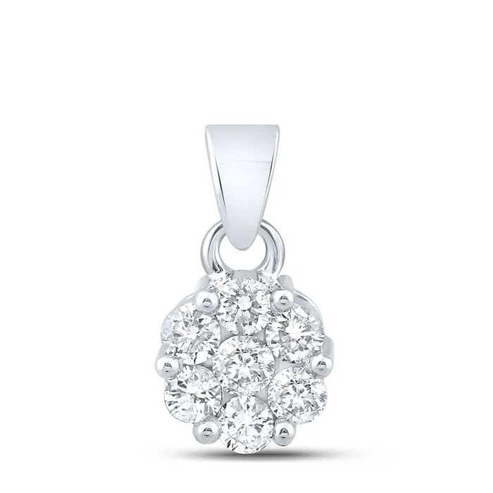 GND Rings GND 14kt White Gold Womens Round Diamond Flower Cluster Pendant 1 Cttw GND Rings GND 14kt White Gold Womens Round Diamond Flower Cluster Pendant 1 Cttw