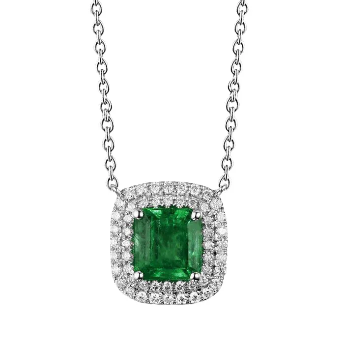 Green Emerald And Natural Earth Mined Diamond Gemstone Pendant With Chain 11 Carat WG 14K GB Necklaces Green Emerald And Natural Earth Mined Diamond Gemstone Pendant With Chain 11 Carat WG 14K GB Necklaces