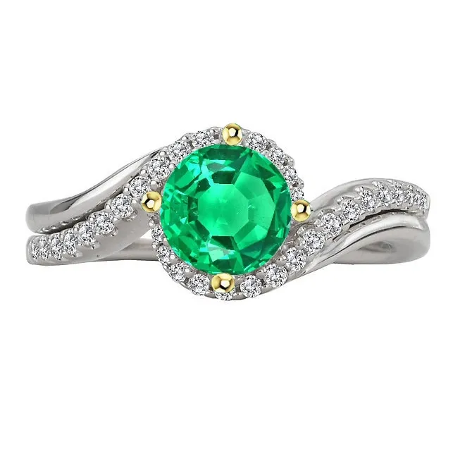 Green Emerald Halo Ring Gold 14K Twisted Shank HarryChadEntcom Rings