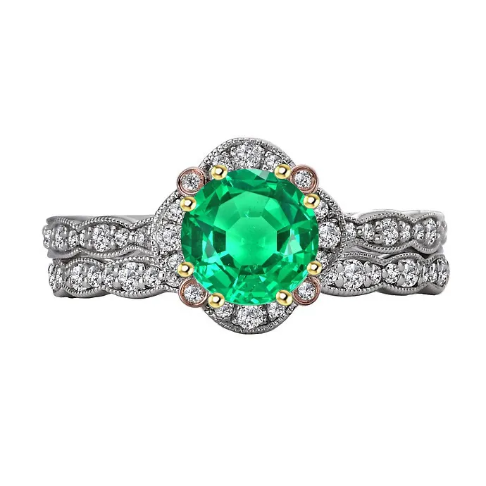Green Emerald With Diamonds Halo Ring Set With Matching Band HarryChadEntcom Rings Green Emerald With Diamonds Halo Ring Set With Matching Band HarryChadEntcom Rings