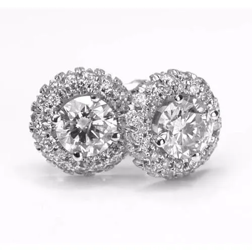Halo Style Round Natural Earth Mined Diamond Stud Earring 250 Carats White Gold 14K GB Earrings Halo Style Round Natural Earth Mined Diamond Stud Earring 250 Carats White Gold 14K GB Earrings