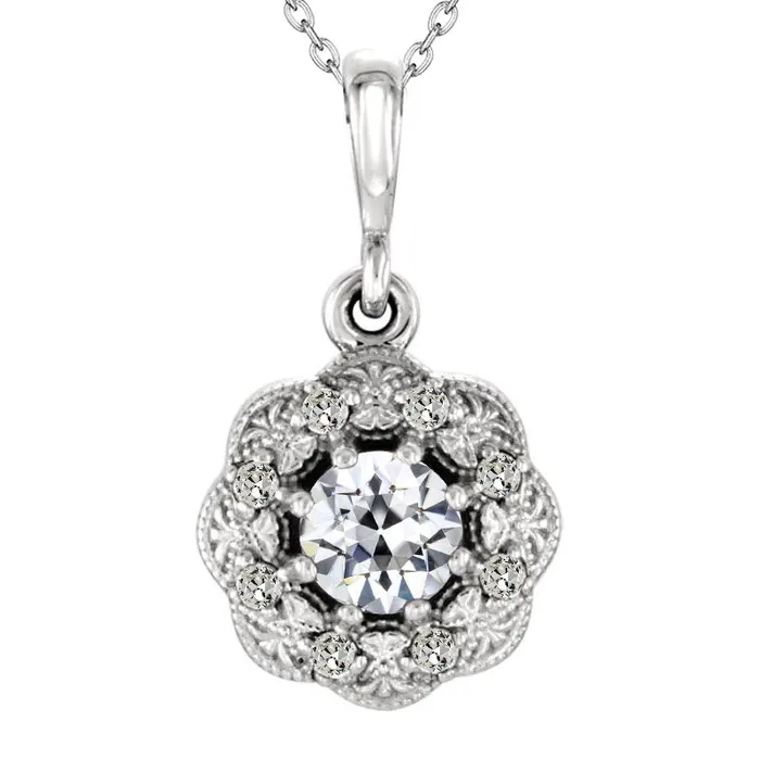 HarryChadEntcom Antique Style Halo Pendant 250 Ct Flower Style Old Miner Genuine Diamond Necklaces HarryChadEntcom Antique Style Halo Pendant 250 Ct Flower Style Old Miner Genuine Diamond Necklaces