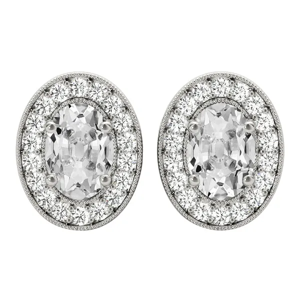 HarryChadEntcom Earrings 14K White Gold Halo Stud Earrings Oval Old Miner Natural Diamond 975 Ct HarryChadEntcom Earrings 14K White Gold Halo Stud Earrings Oval Old Miner Natural Diamond 975 Ct