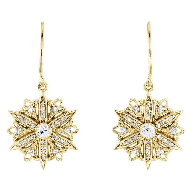 HarryChadEntcom Earrings Flower Style Drop Earrings 150 Ct Yellow Gold Old Cut Mined Diamond HarryChadEntcom Earrings Flower Style Drop Earrings 150 Ct Yellow Gold Old Cut Mined Diamond